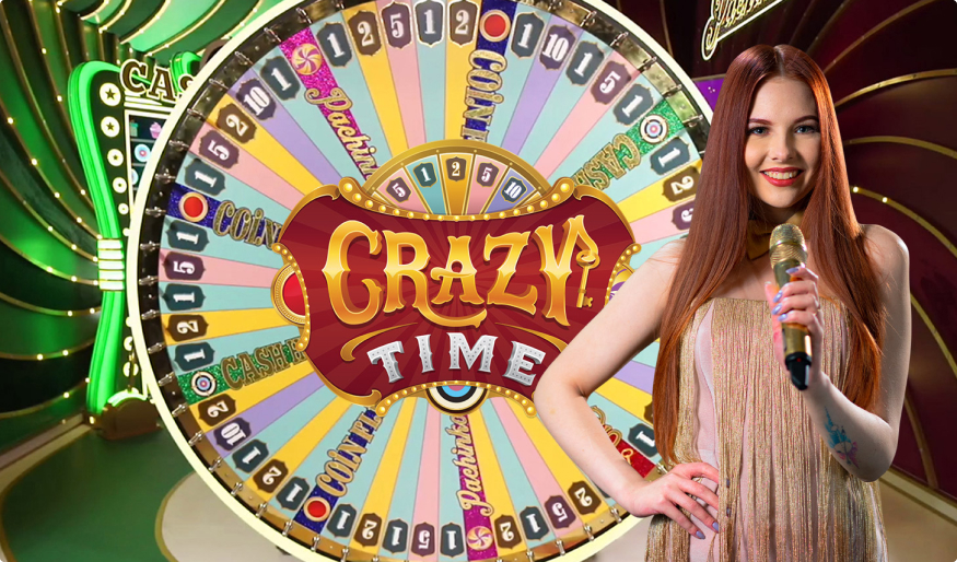 Live Dealer im Glücksrad Spiel Crazy Time von Evolution Gaming.